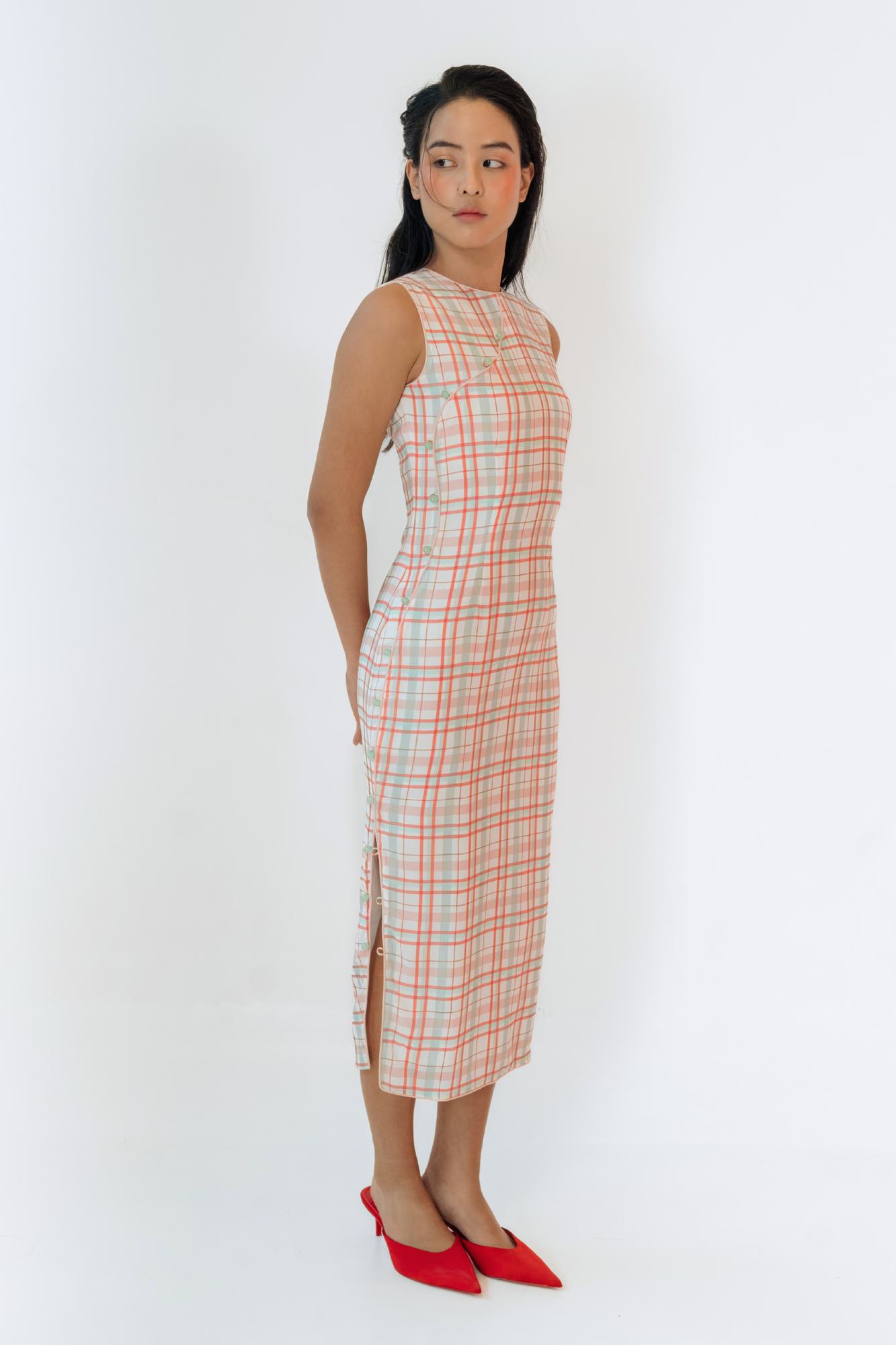 Heather Plaid Sleeveless Cheongsam