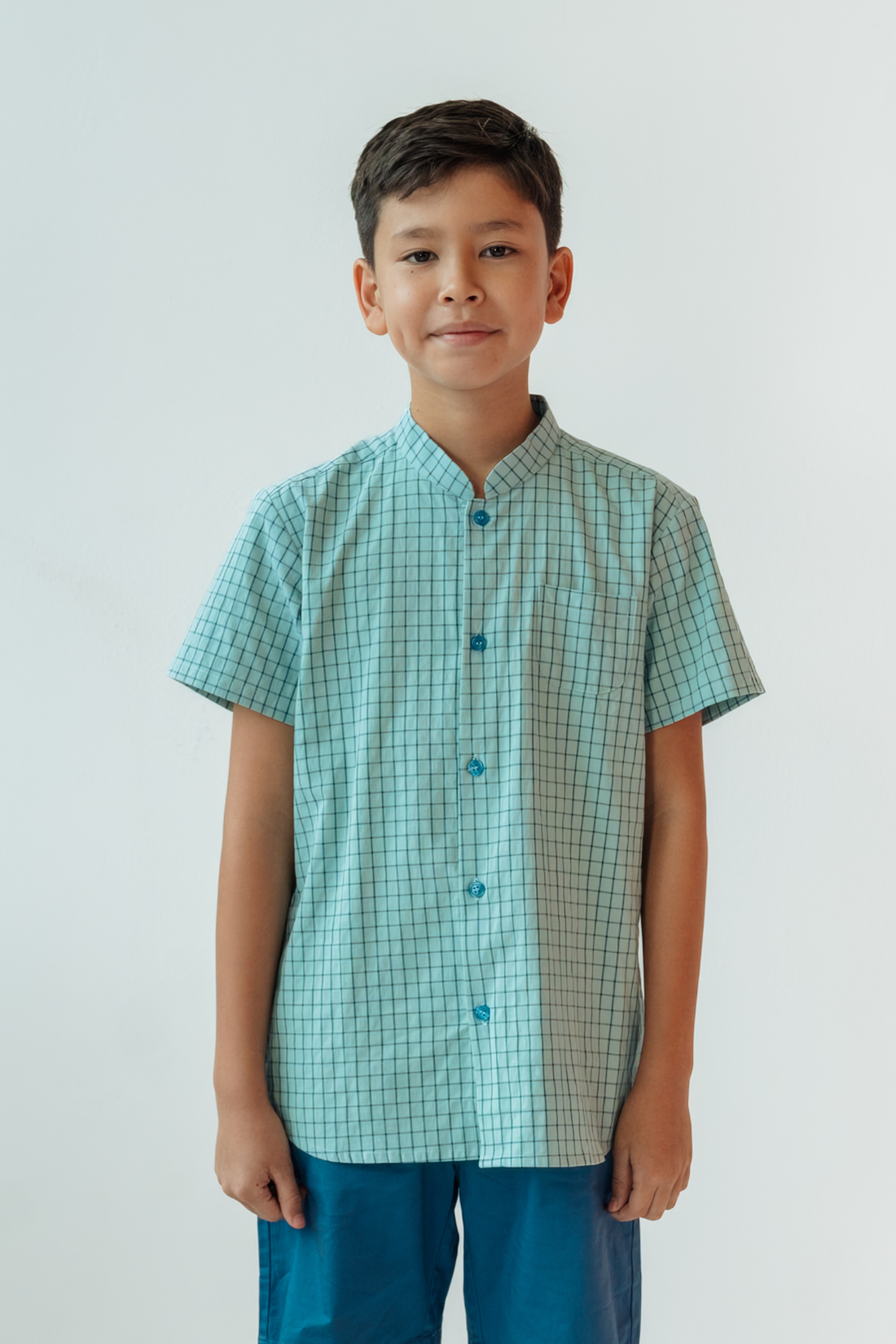 Slate Check Mandarin Shirt
