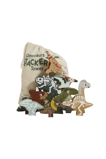 Le Toy Van Wooden Stacking Dinosaurs &amp; Bag - Jurassic