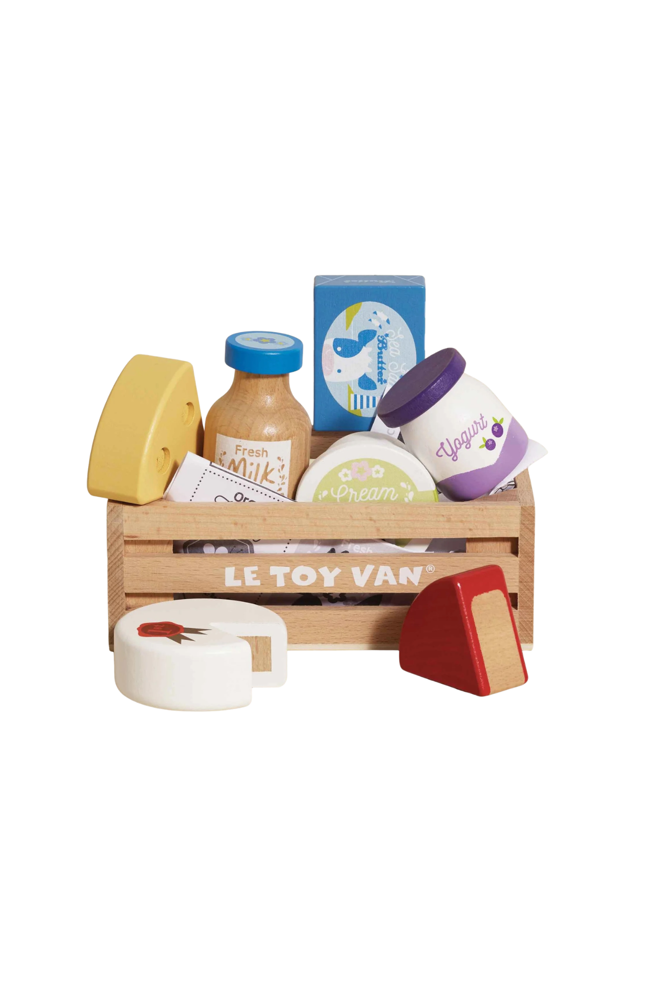 Le Toy Van Wooden Market Crate - Cheese &amp; Dairy