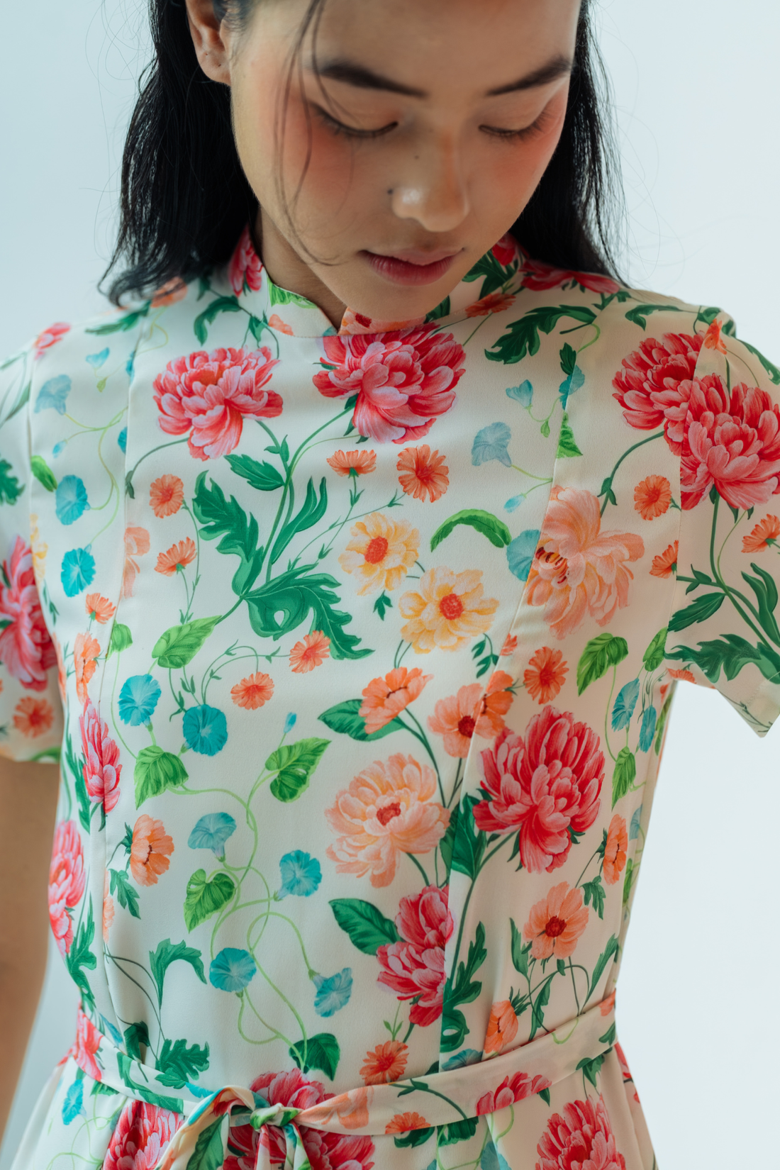 Peony Field Dropped Waist Cheongsam