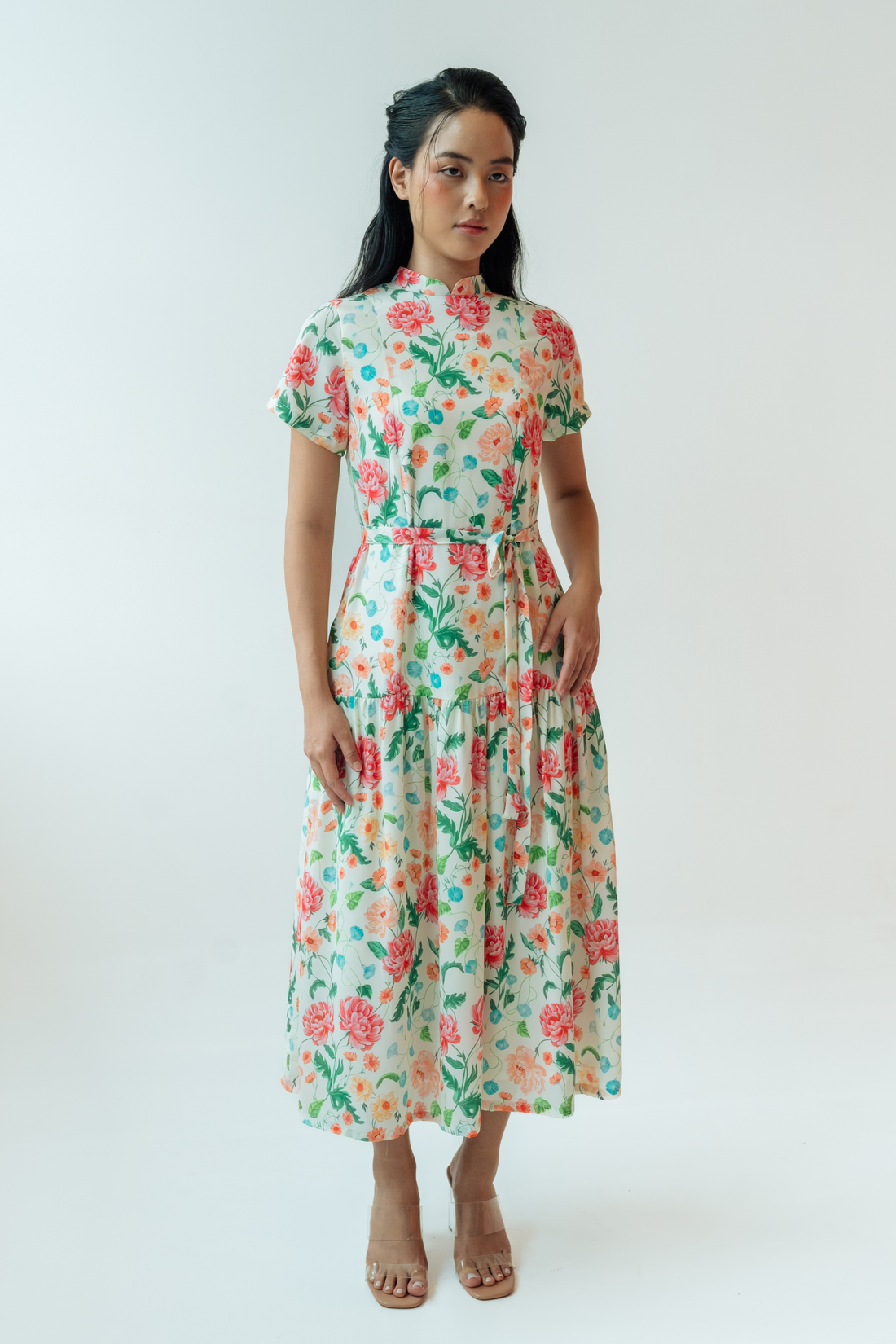 Peony Field Dropped Waist Cheongsam