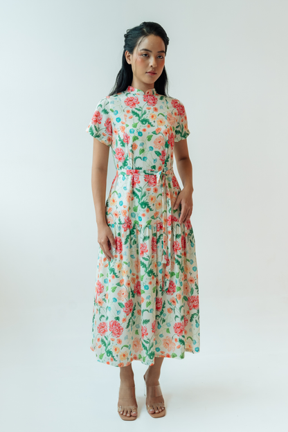 Peony Field Dropped Waist Cheongsam