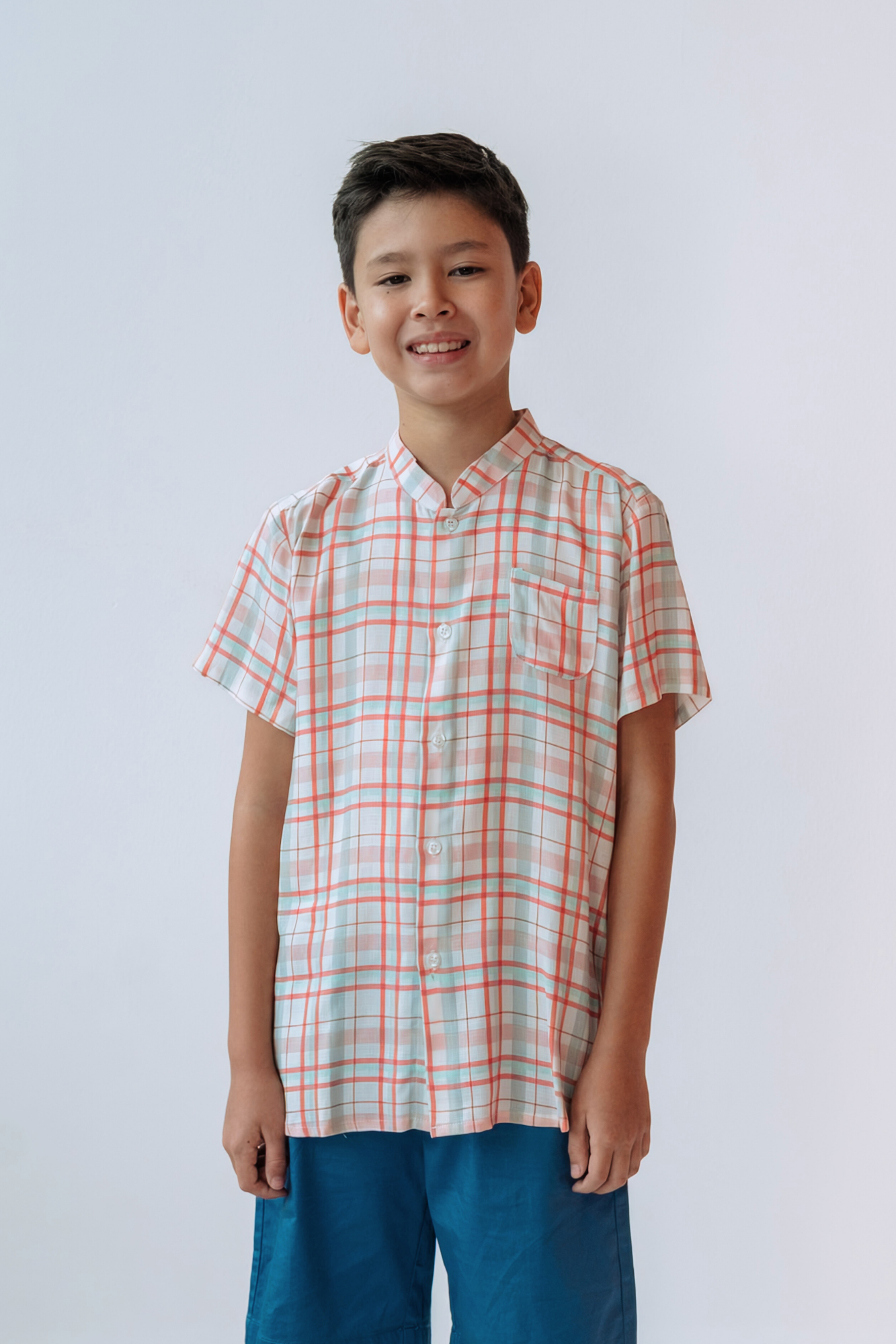 Heather Plaid Mandarin Shirt