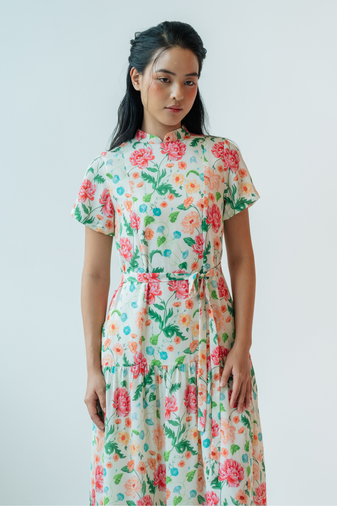 Peony Field Dropped Waist Cheongsam