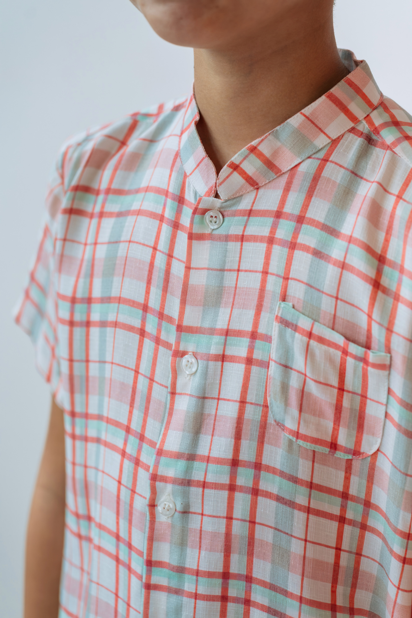 Heather Plaid Mandarin Shirt