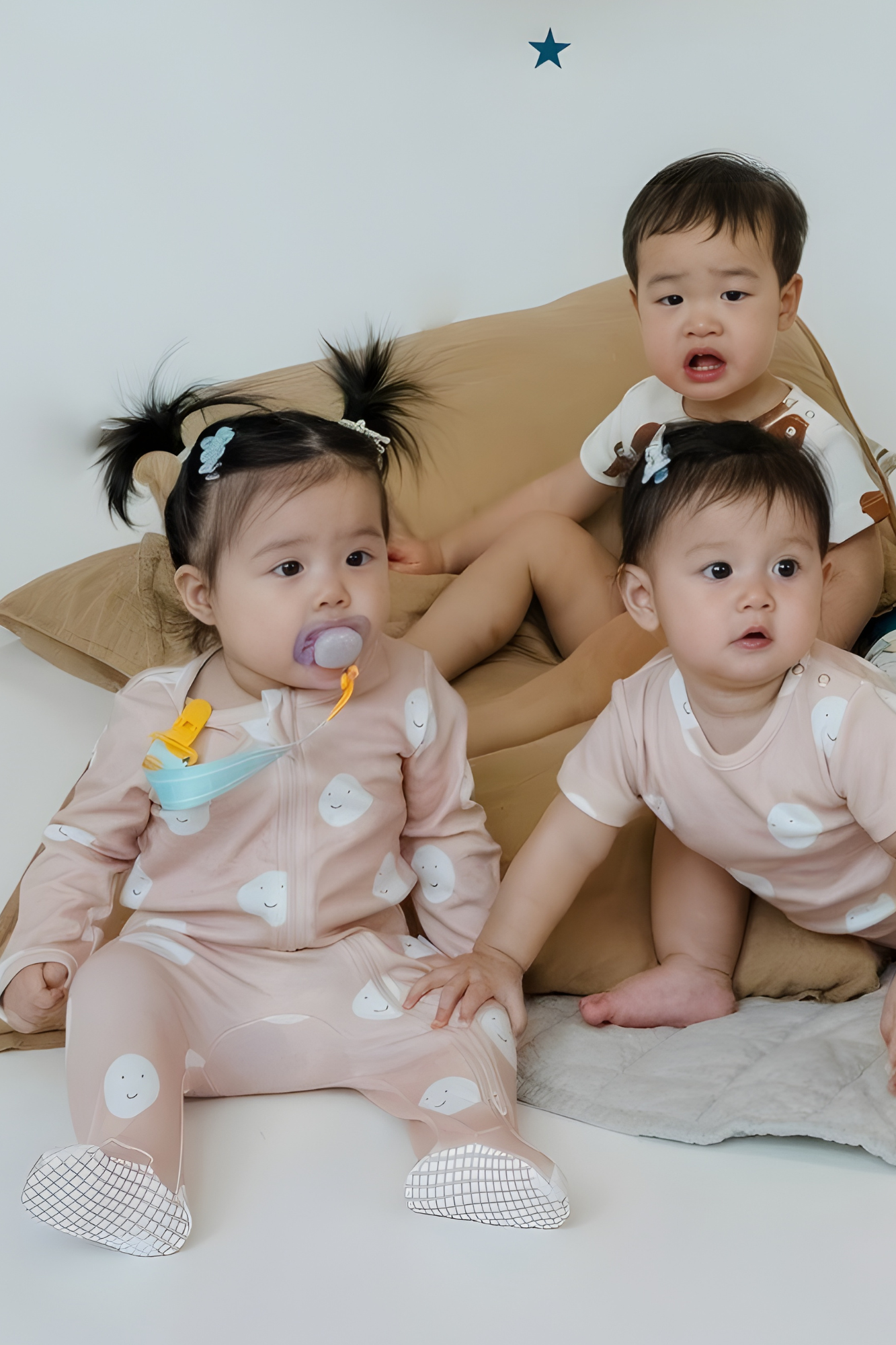 Happy Moon Beige Baby Sleepsuit