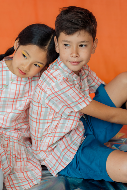 Heather Plaid Mandarin Shirt