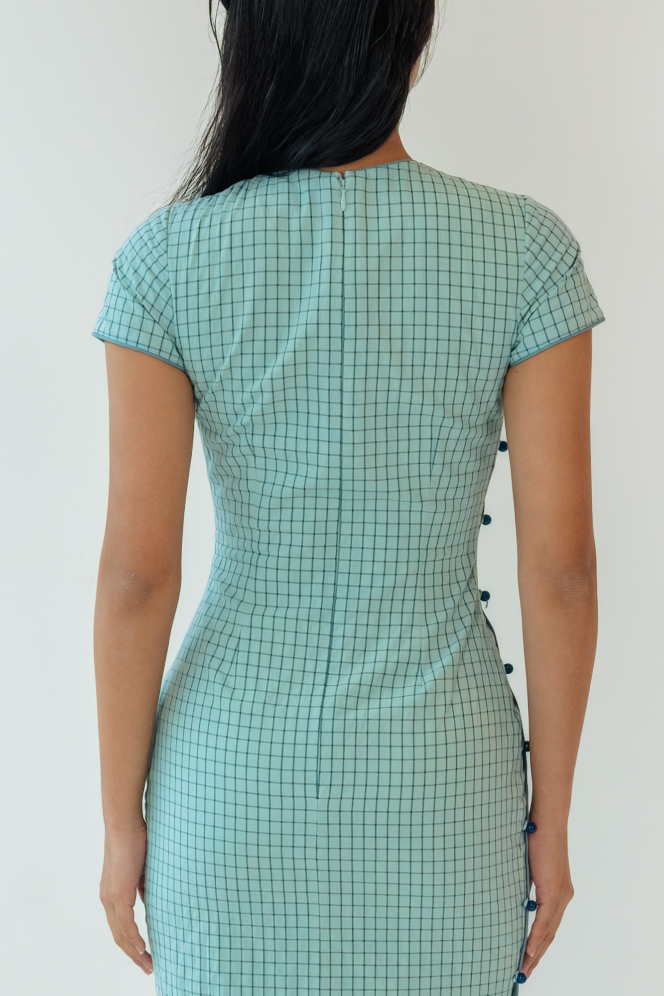 Slate Check Button Down Cheongsam