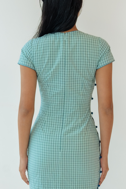 Slate Check Button Down Cheongsam