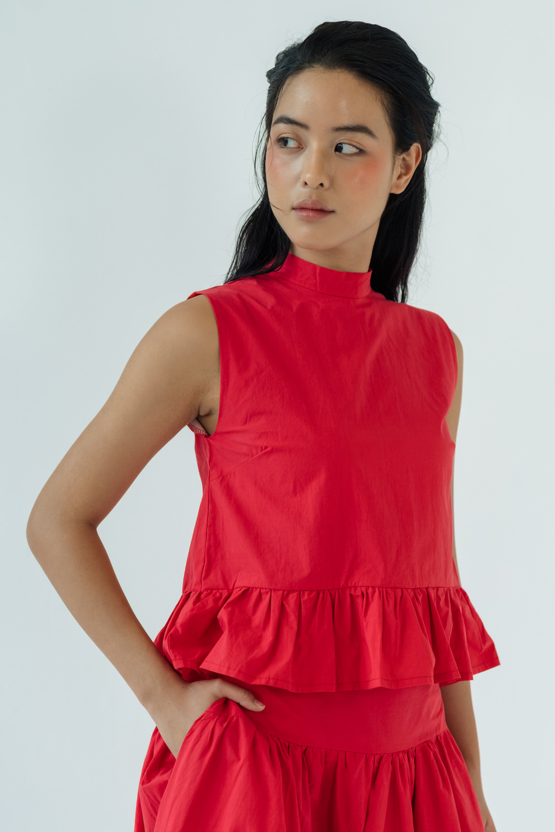 Red Garnet Ruffled Tie Top