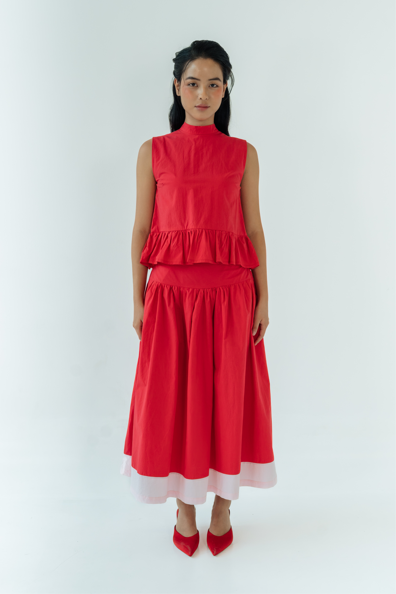 Red Garnet Ruffled Tie Top