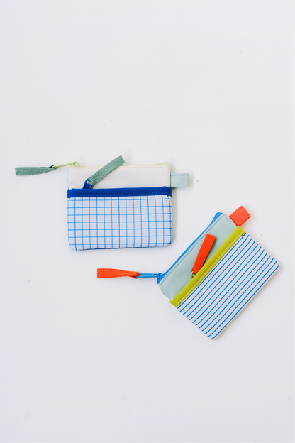 Personalisable Cobalt Grid Flat Pouch