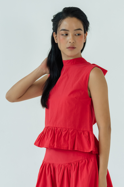 Red Garnet Ruffled Tie Top