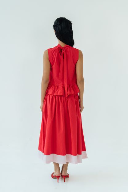 Red Garnet Ruffled Tie Top