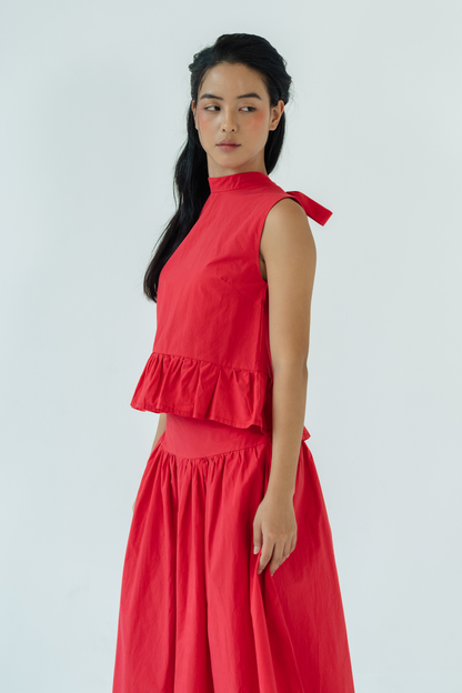 Red Garnet Ruffled Tie Top
