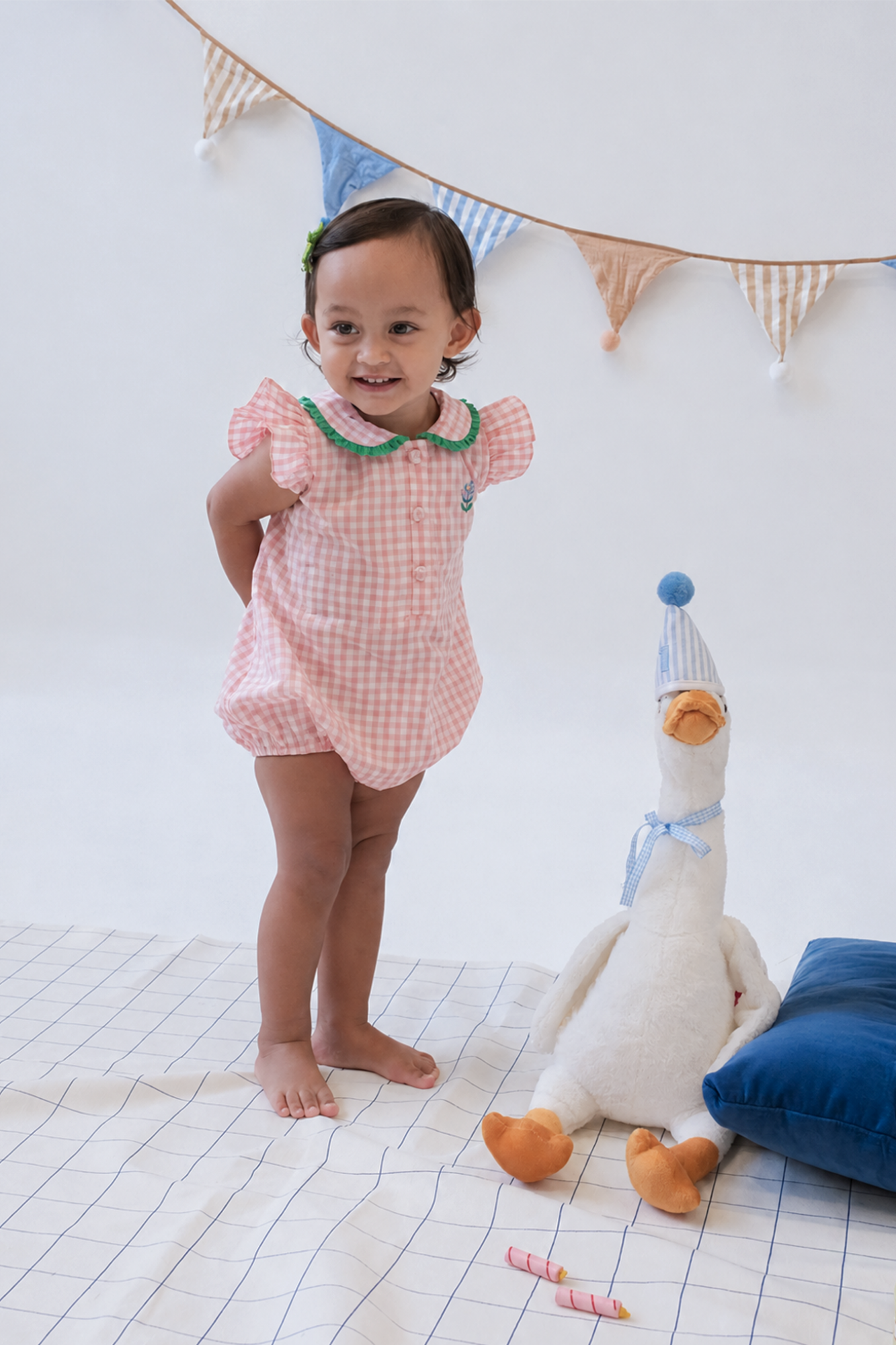 Peach Check Peter Pan Playsuit