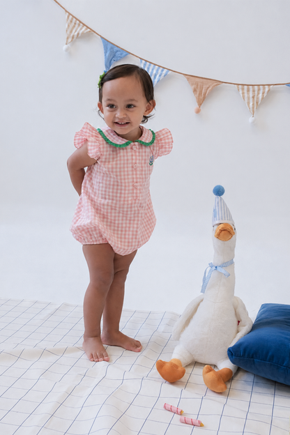 Peach Check Peter Pan Playsuit