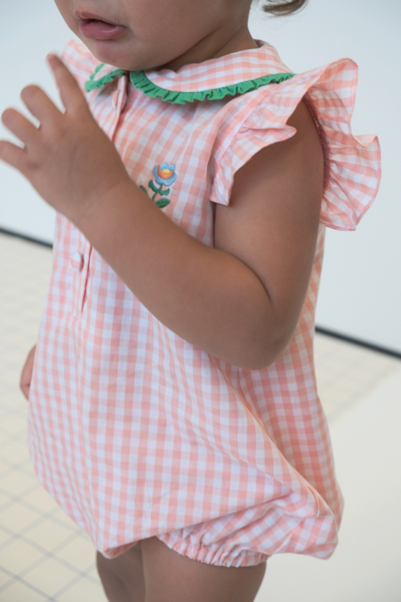 Peach Check Peter Pan Playsuit