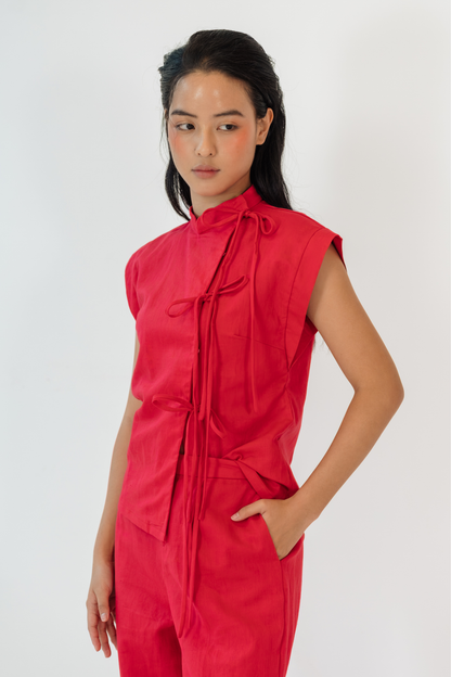 Red Garnet Relaxed Top &amp; Flared Pants Set