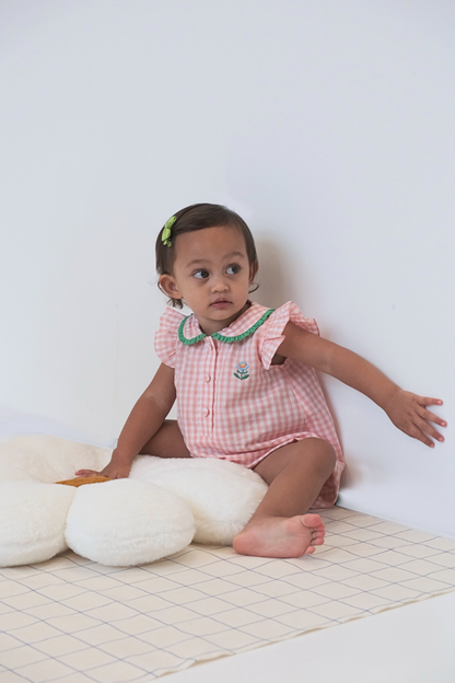 Peach Check Peter Pan Playsuit