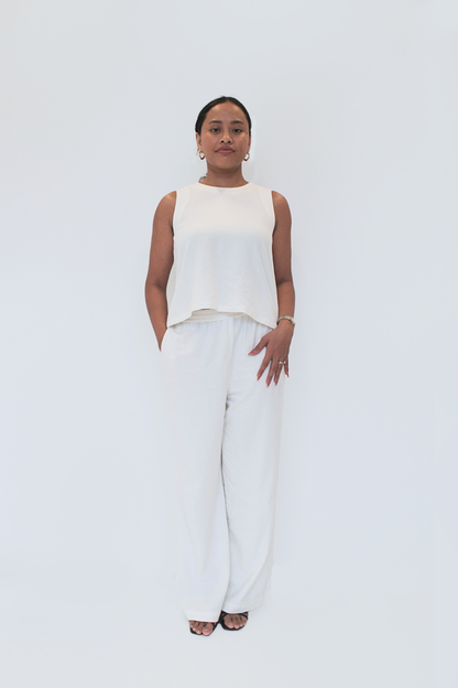 Ecru Boxy Tank &amp; Relaxed Pants Set