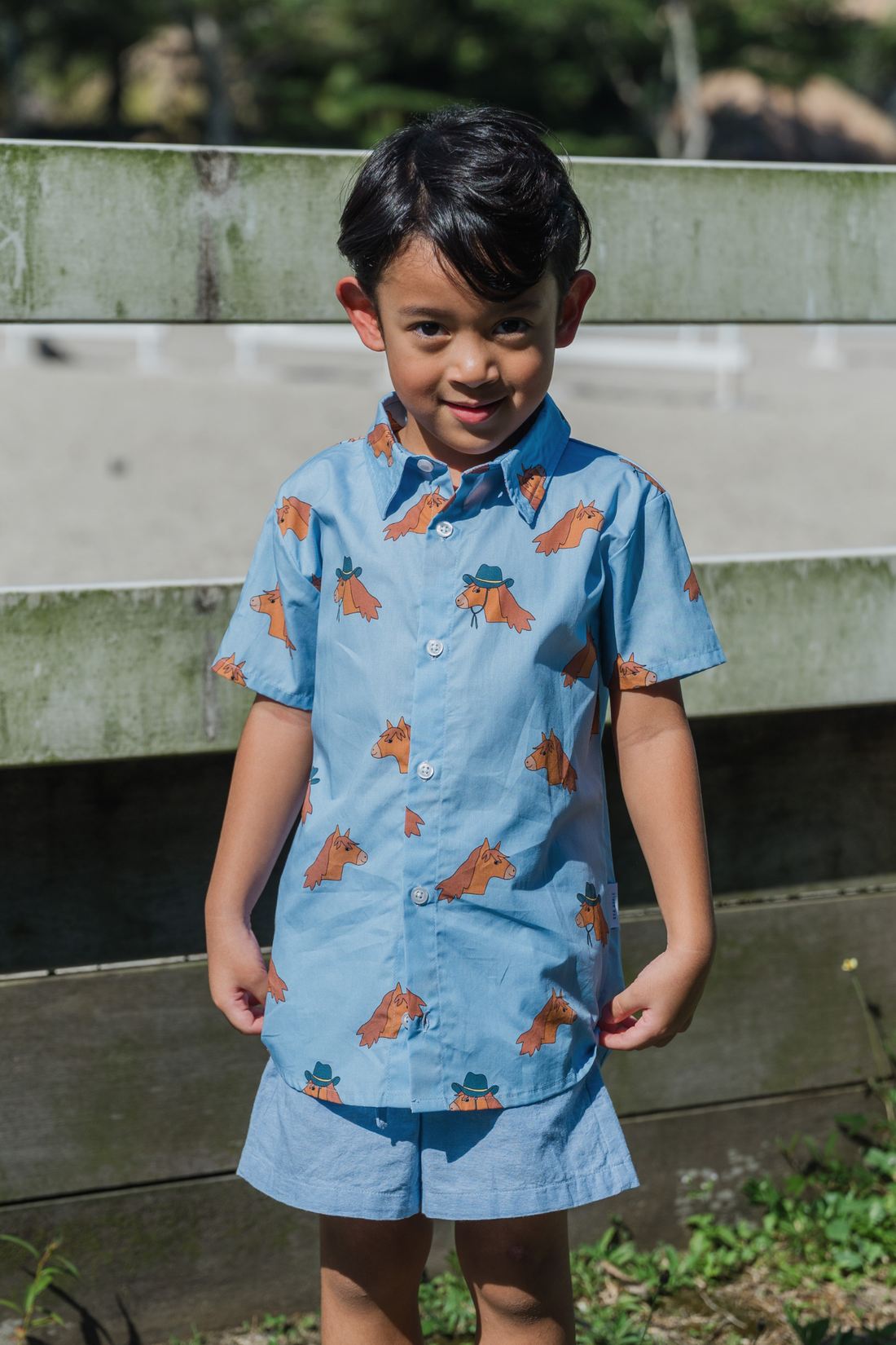 Horse Blue Collared Shirt