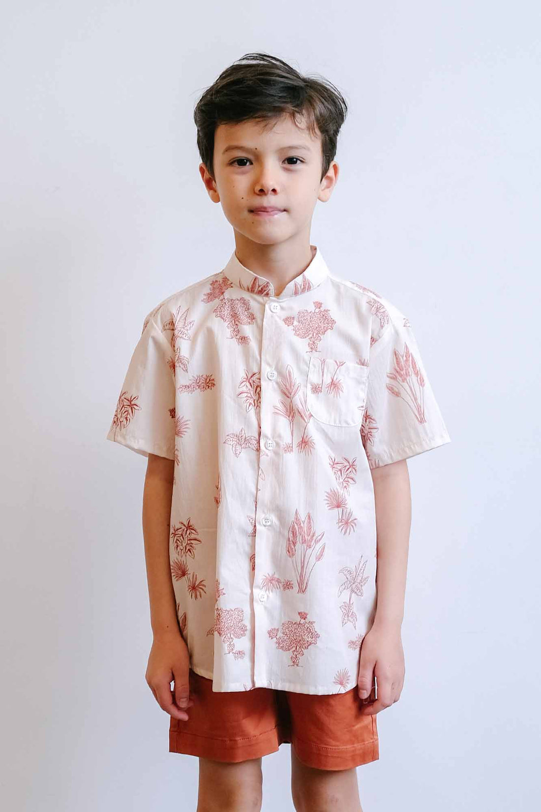 Red Botanical Mandarin Shirt