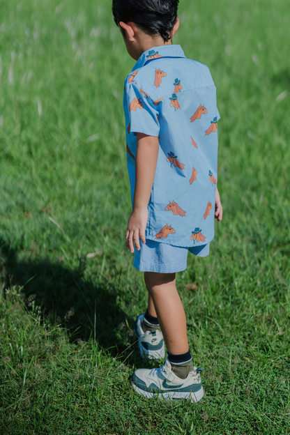 Horse Blue Collared Shirt
