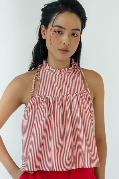 Ruby Stripe Ruffled Halter Top