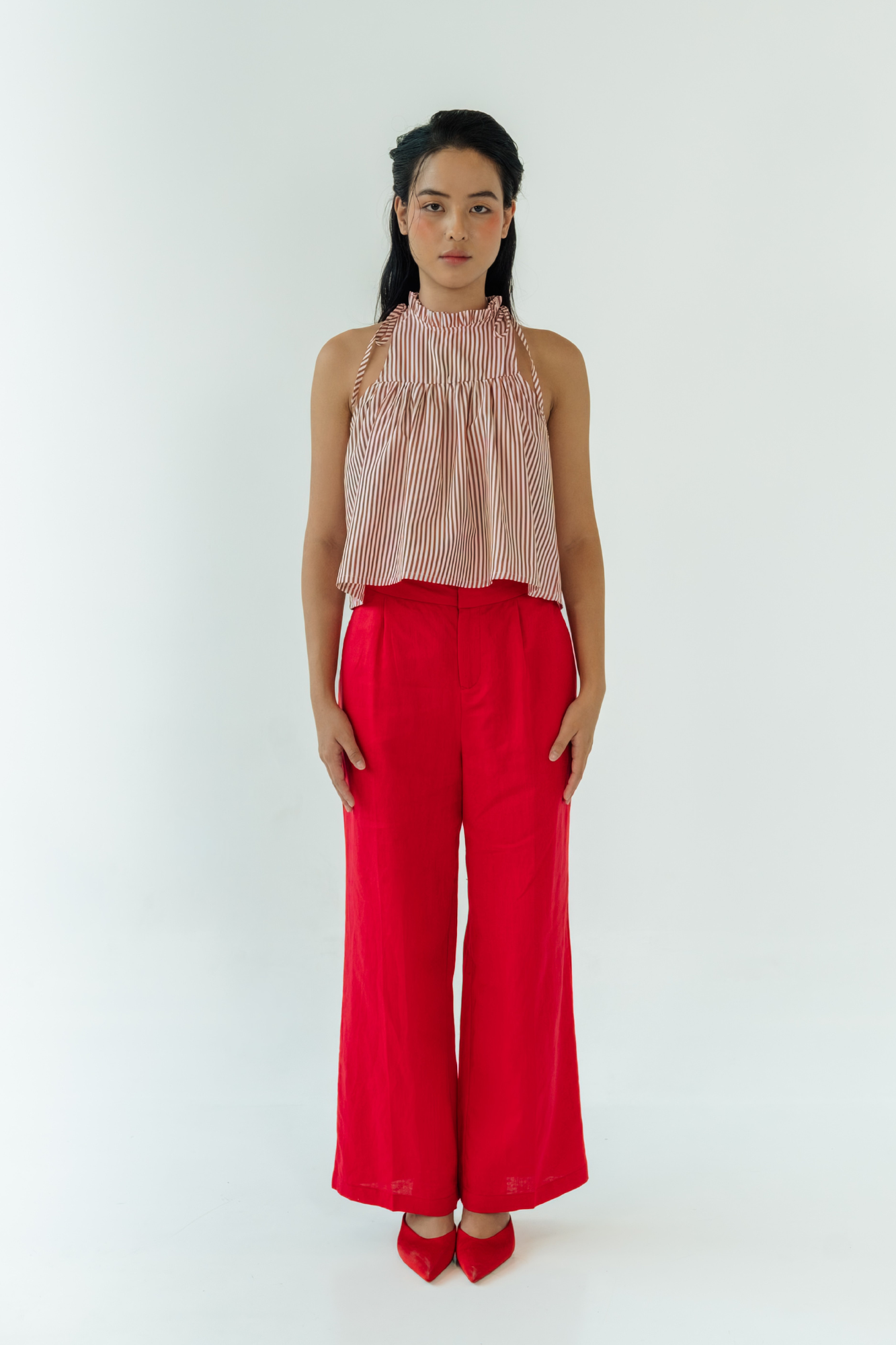 Ruby Stripe Ruffled Halter Top