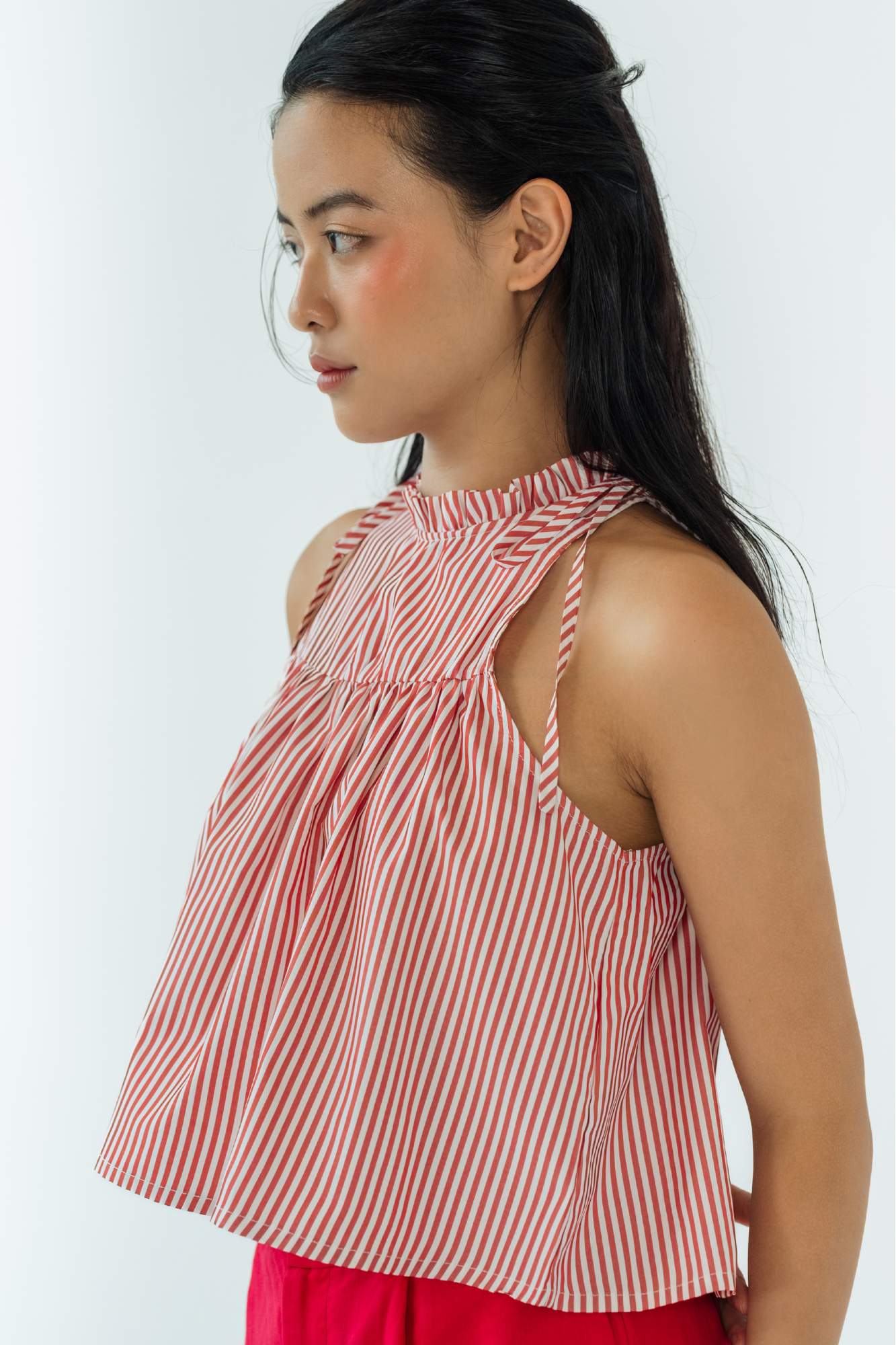 Ruby Stripe Ruffled Halter Top