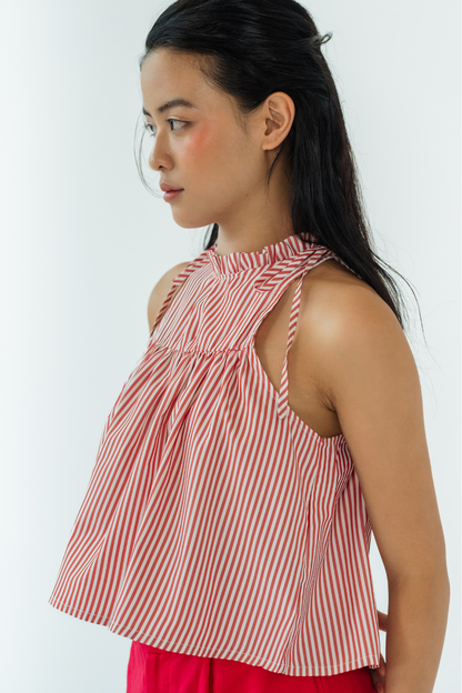 Ruby Stripe Ruffled Halter Top