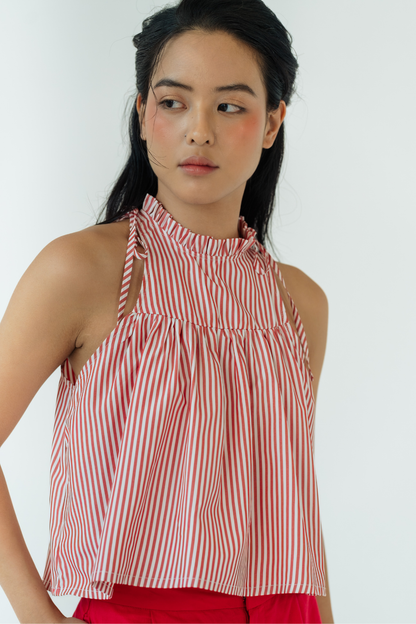 Ruby Stripe Ruffled Halter Top
