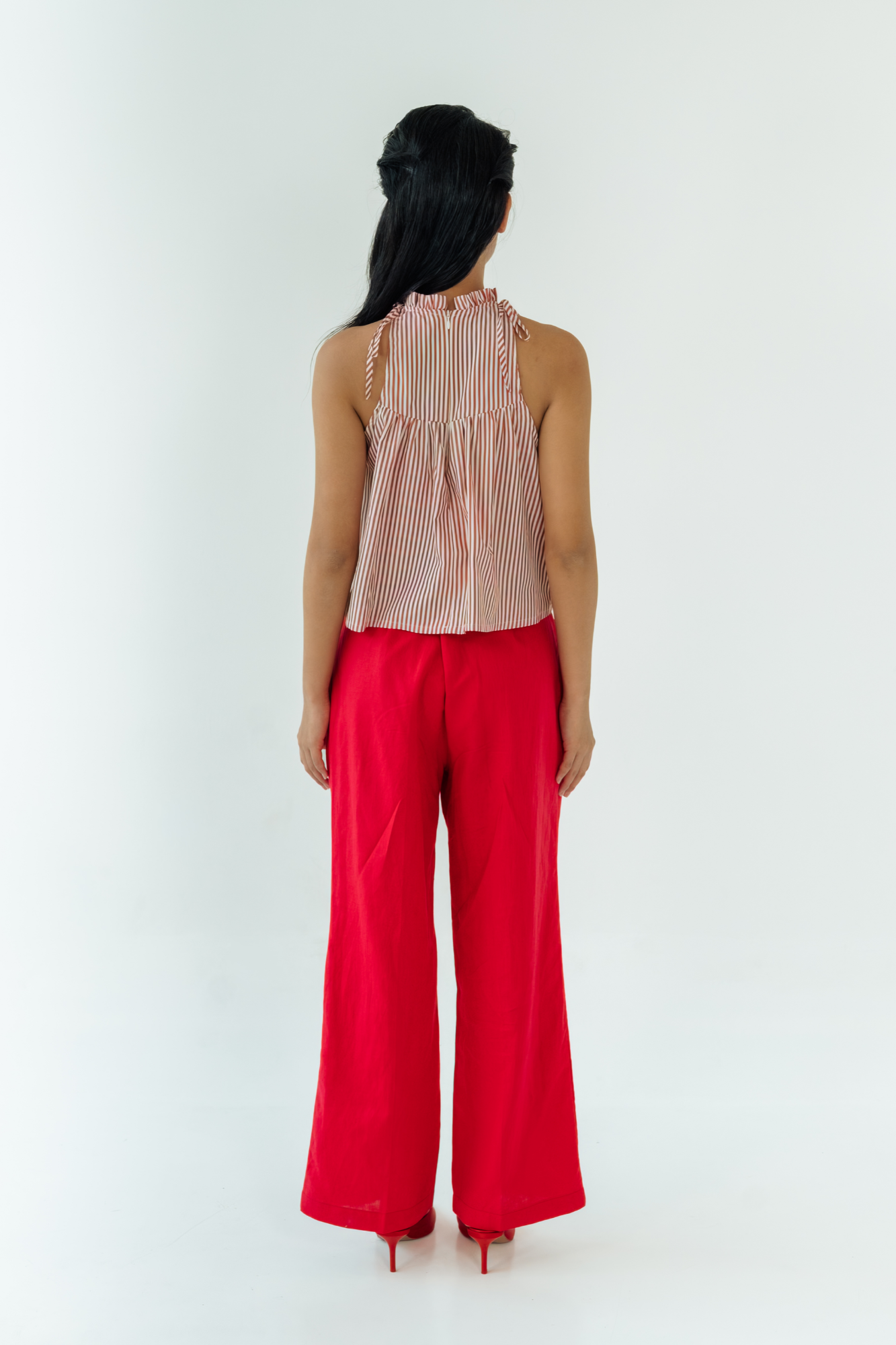 Ruby Stripe Ruffled Halter Top