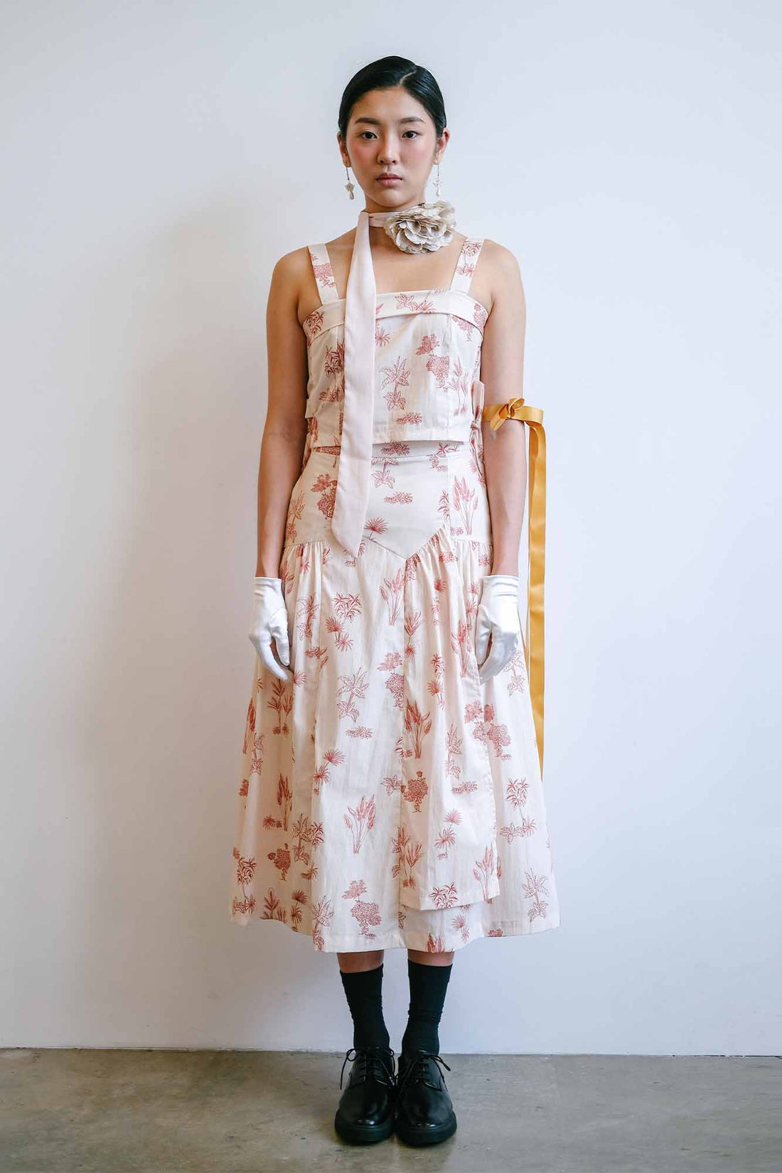 Red Botanical Paneled Skirt