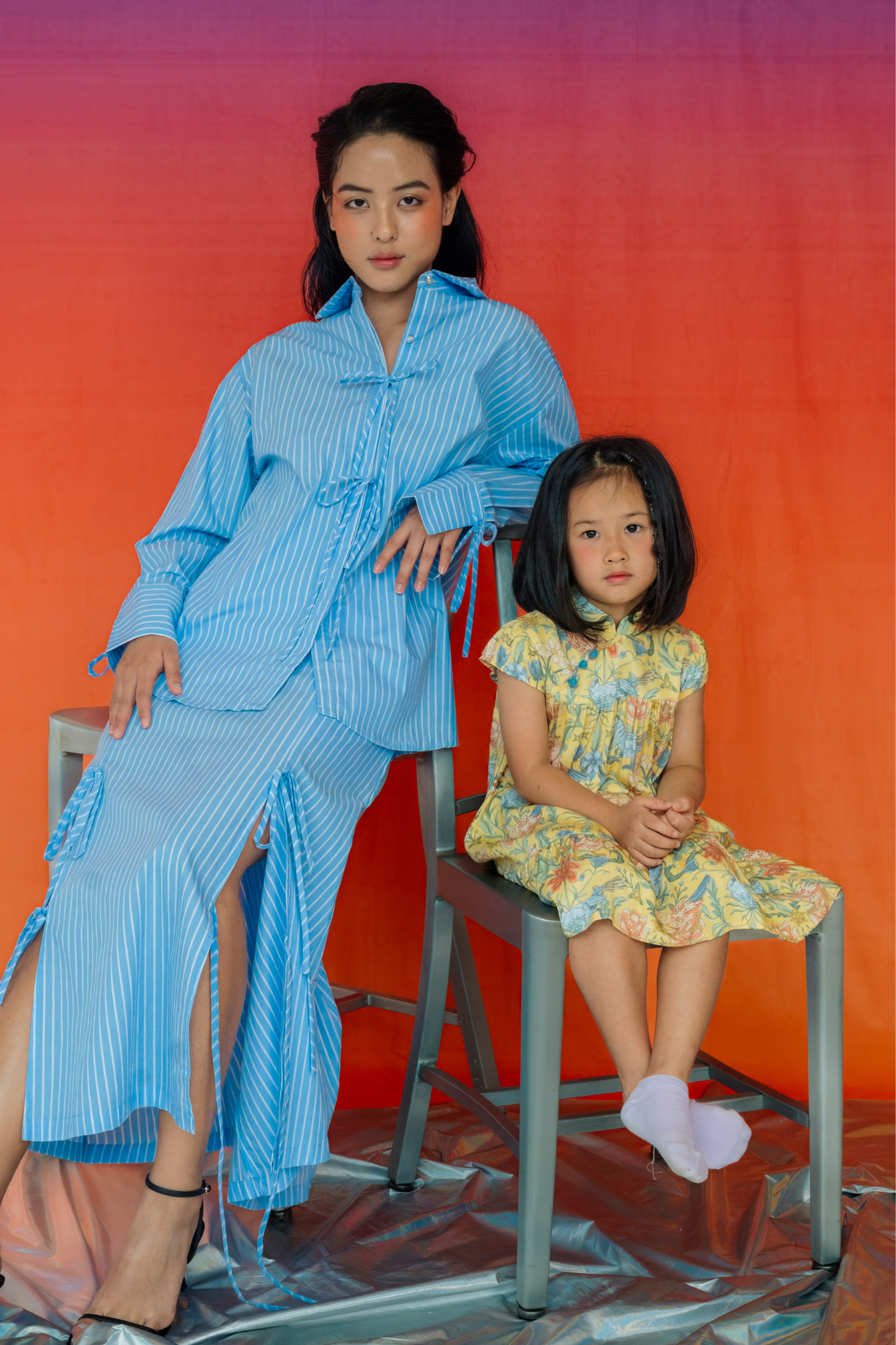 Indigo Stripe Skirt With Ties