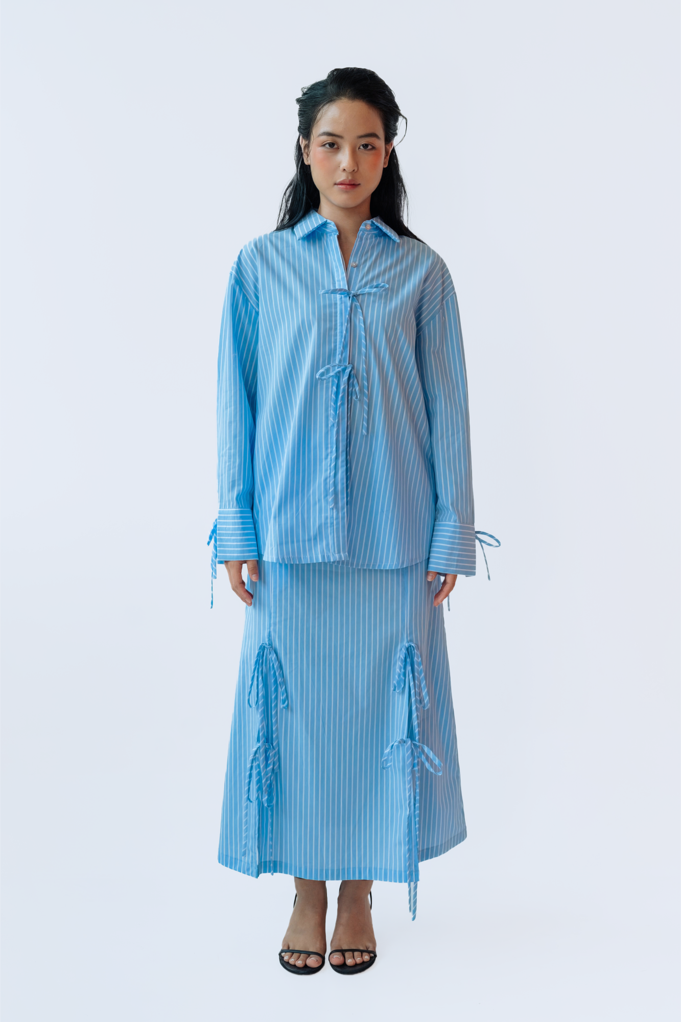 Indigo Stripe Skirt With Ties