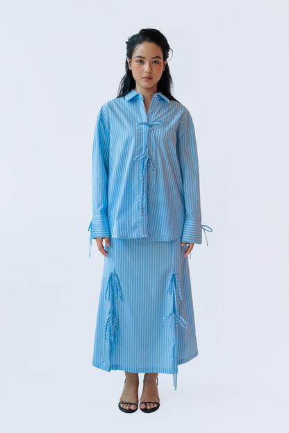 Indigo Stripe Skirt With Ties
