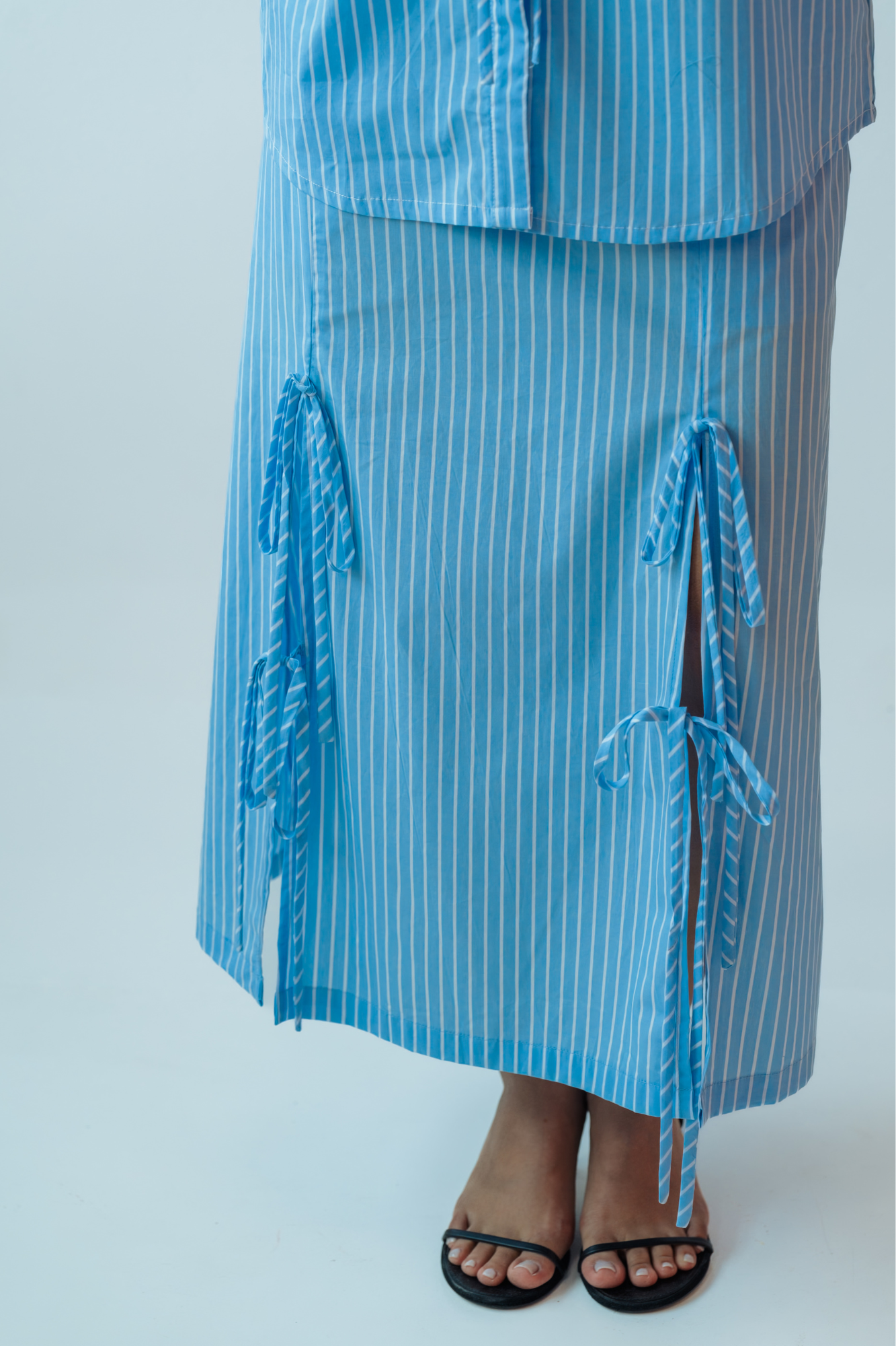Indigo Stripe Skirt With Ties
