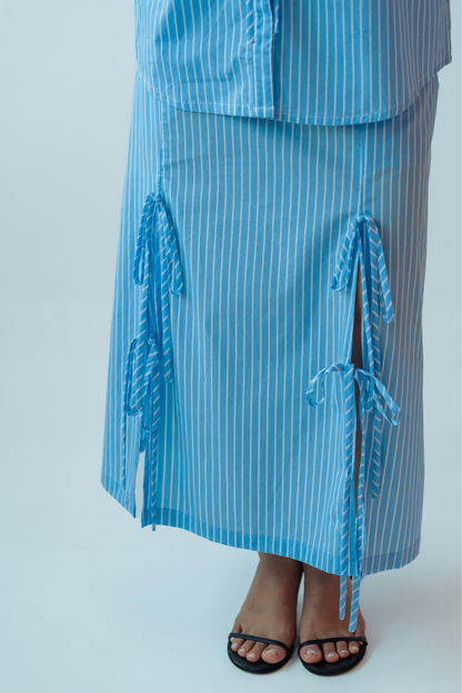 Indigo Stripe Skirt With Ties