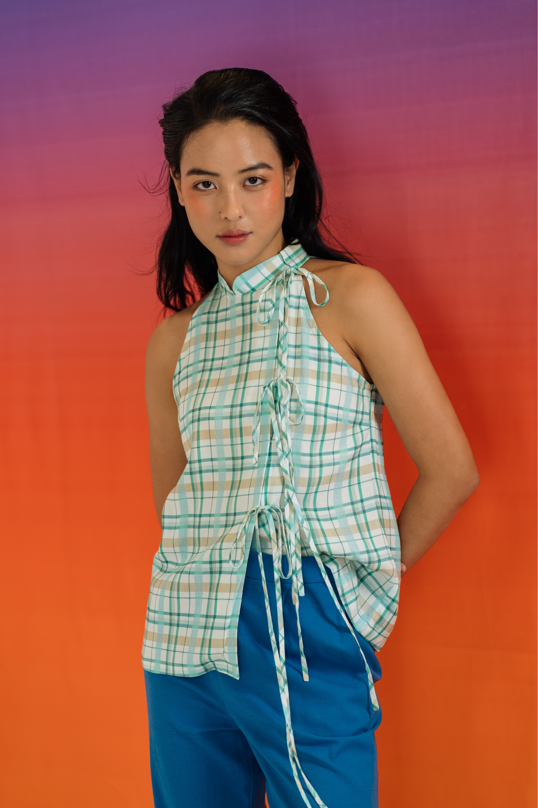 Teal Plaid Halter Top