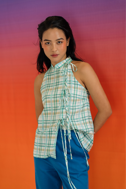 Teal Plaid Halter Top