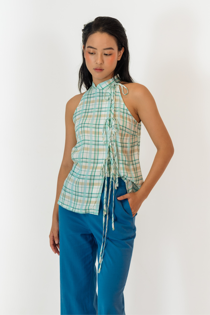 Teal Plaid Halter Top