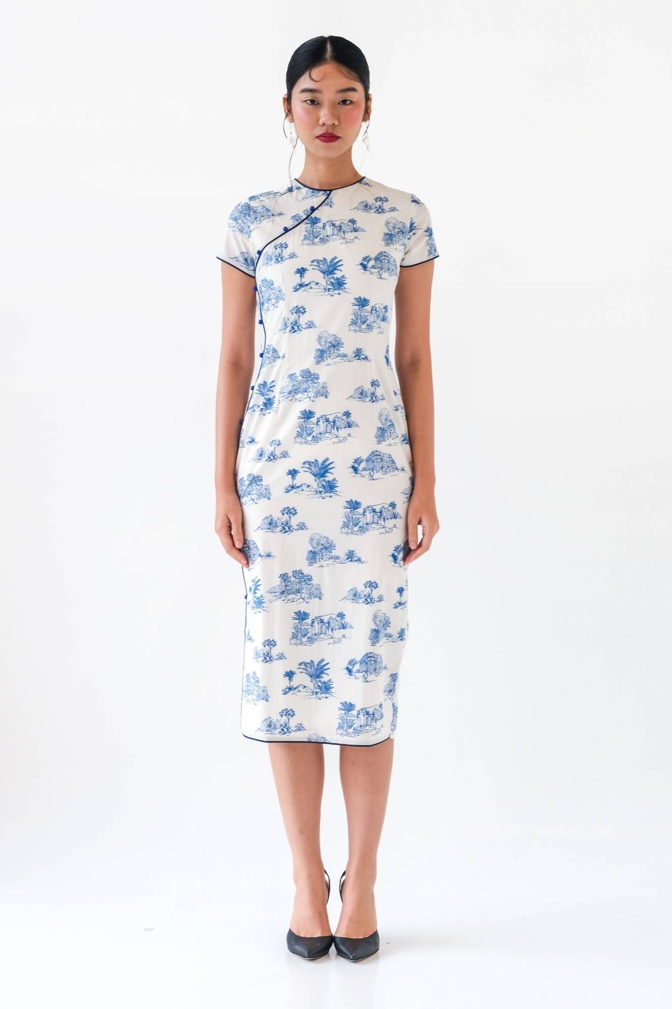 Blue Toile Button Down Cheongsam