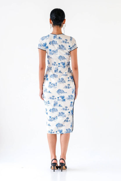 Blue Toile Button Down Cheongsam