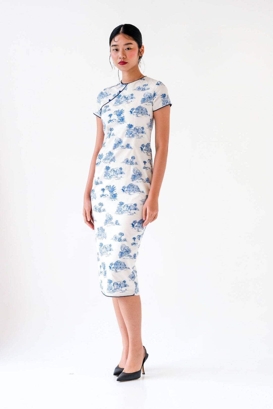 [Preorder] Blue Toile Button Down Cheongsam