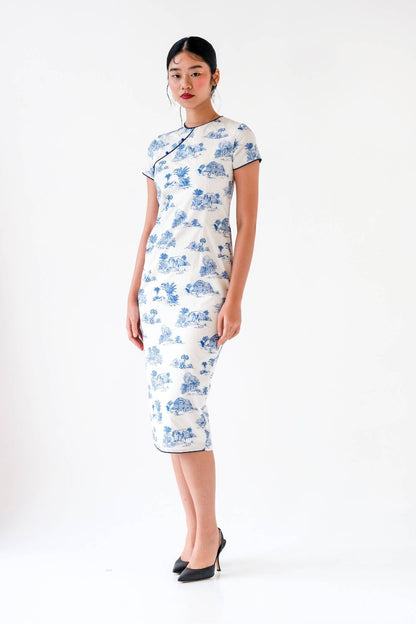 Blue Toile Button Down Cheongsam