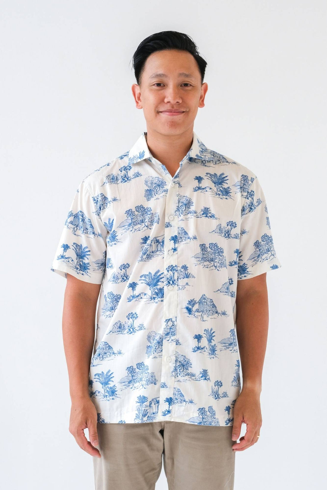 Blue Toile Mens Collared Shirt