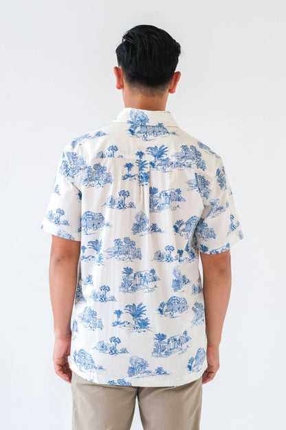 Blue Toile Mens Collared Shirt